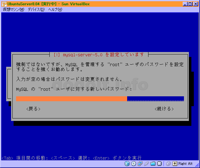 MySQLのrootパスワード入力