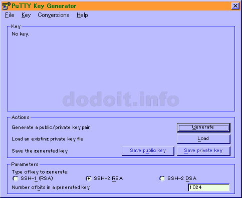 PuTTY Key Generator起動画面