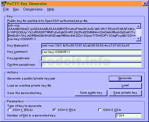 PuTTY Key Generatorパスフレーズ入力